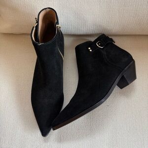 Black suede Joie biker moto buckle pointed toe ankle boots size 37